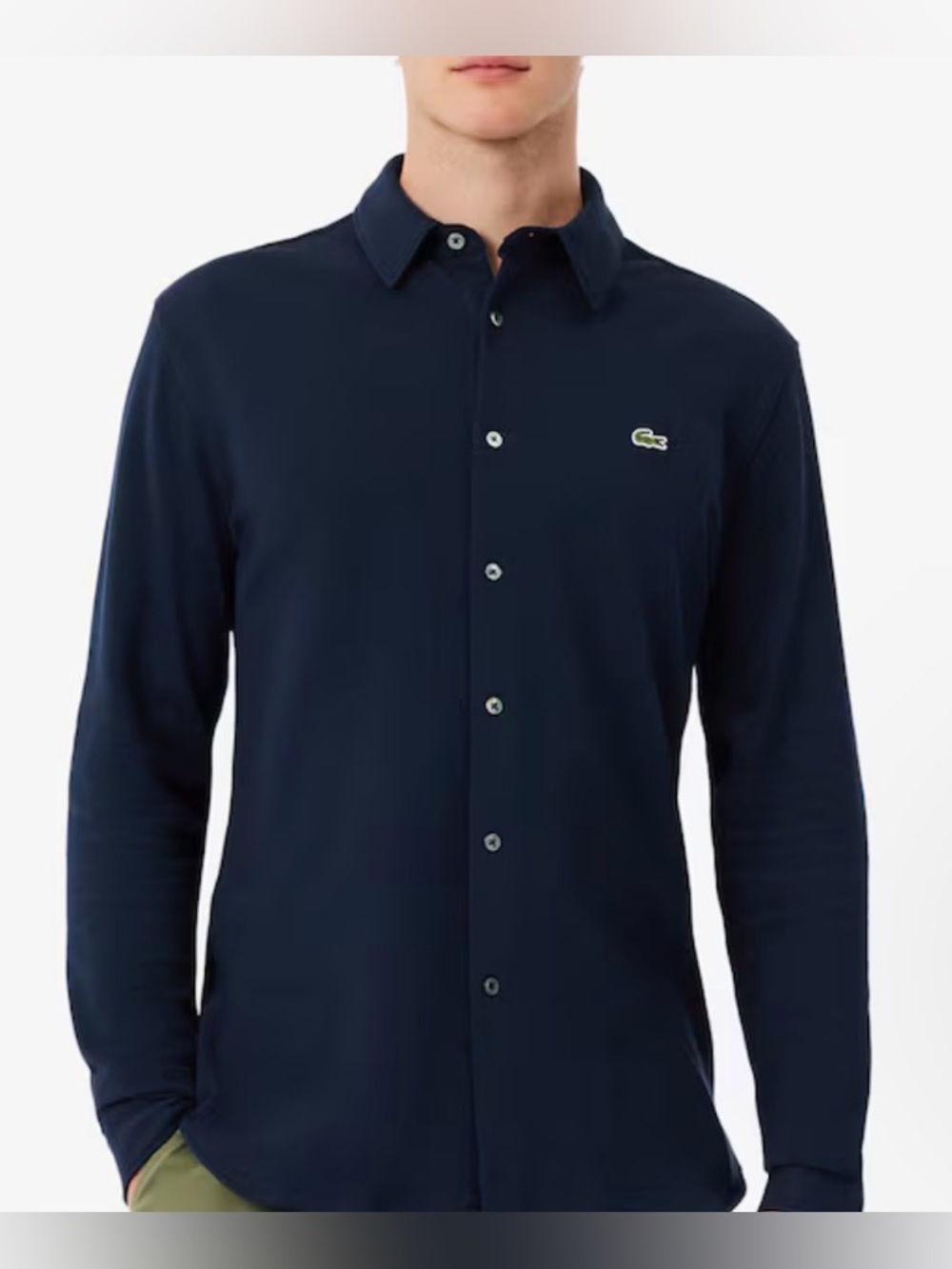 Lacoste Slim Fit Cotton Pique Button Down Shirt Navy Blue Mens Sz. 15 3/4